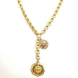 Rolo Link Chain Necklace Belcher Pave CZ Lion North Star Charm Medallion…